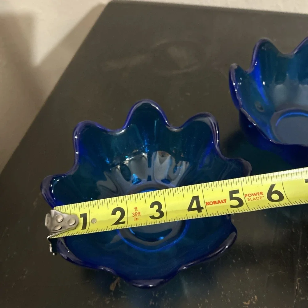 (2) VTG MCM BLENKO Art Glass Lotus Bowl‎ Blue Signed  2002 Richard Blenko - Picture 7 of 15